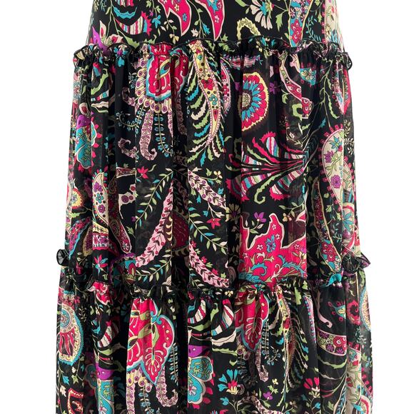 Jessica Howard Black Paisley Sheer Tiered Flutter Sleeve Dress Women Sz 6P - Picture 4 of 9